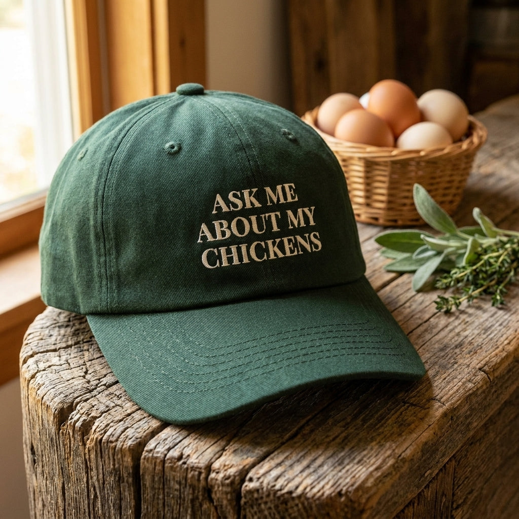 Ask Me About My Chickens | Embroidered Chicken Dad Hat — Rose & Raye Co.