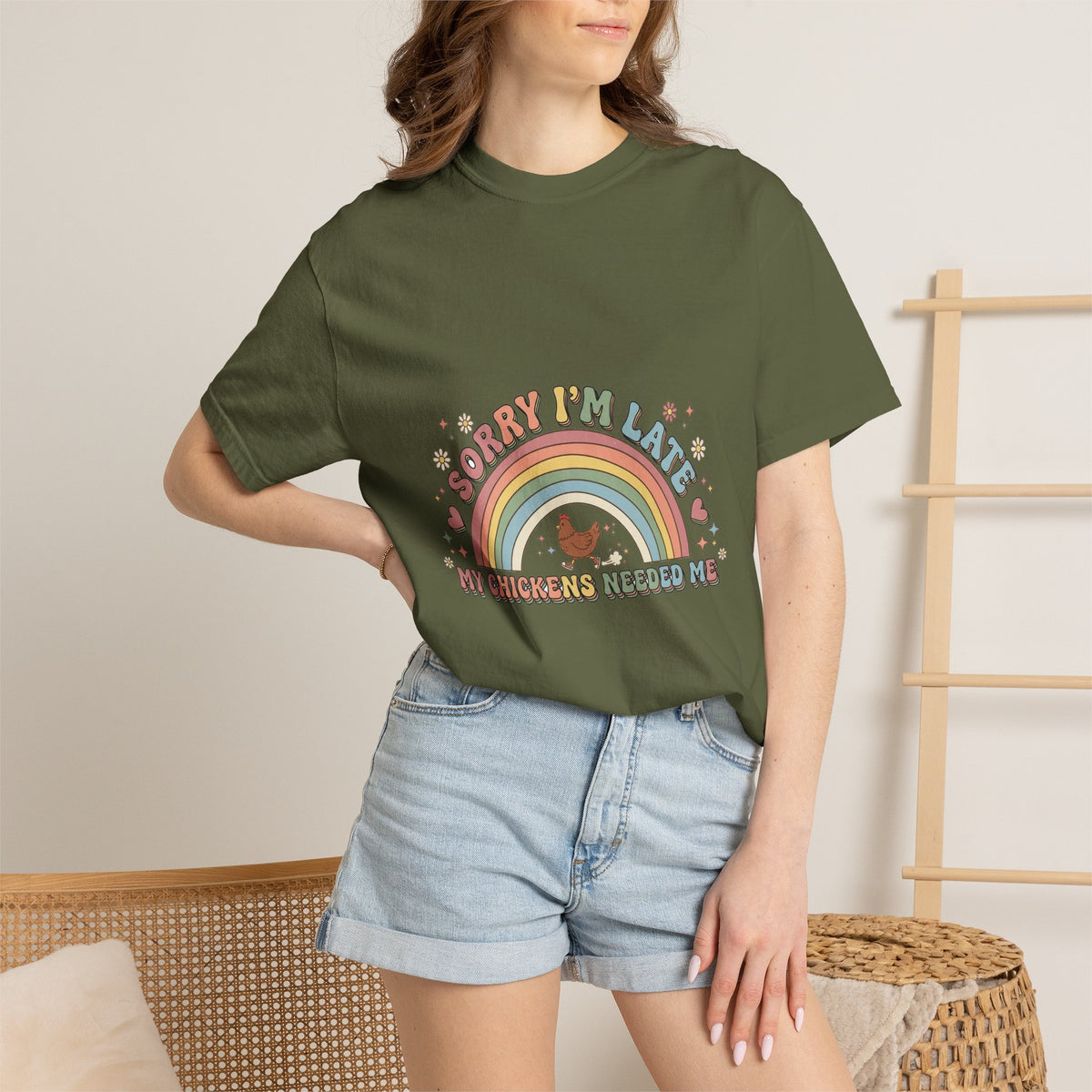 Sorry I'm Late, My Chickens Needed Me graphic t-shirt for backyard chicken keepers