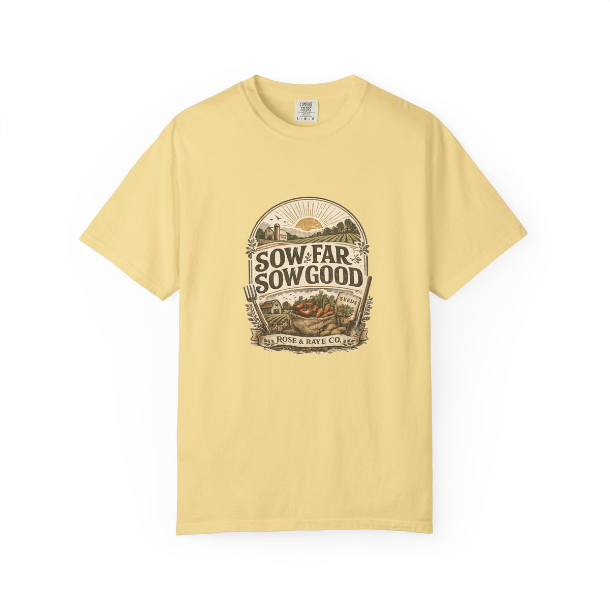 Sow Far Sow Good graphic t-shirt for backyard flock lovers