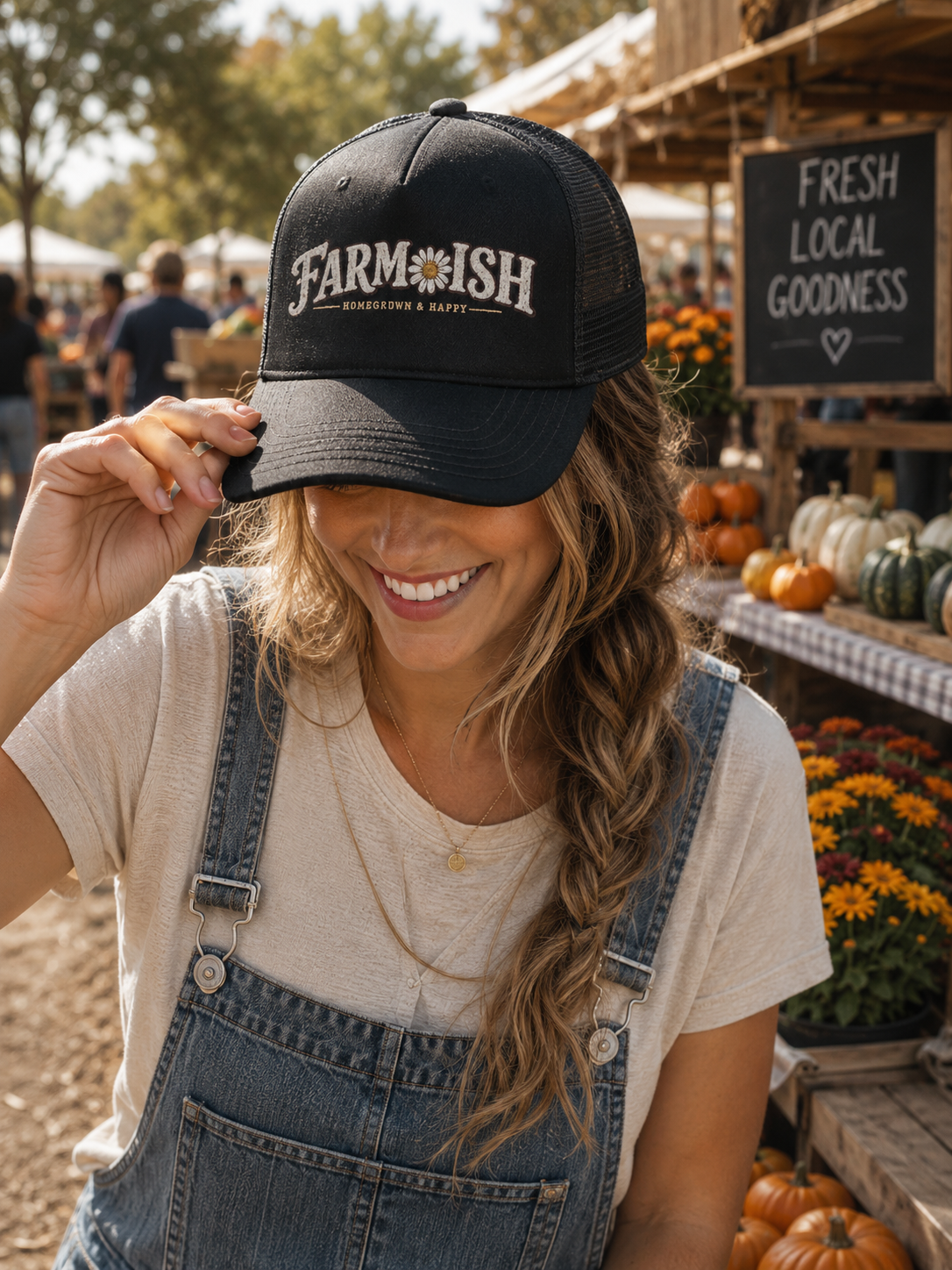 Farmish Trucker embroidered hat for backyard flock lovers
