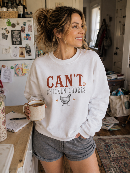 Can’t. Chicken Chores. cozy sweatshirt for backyard chicken keepers