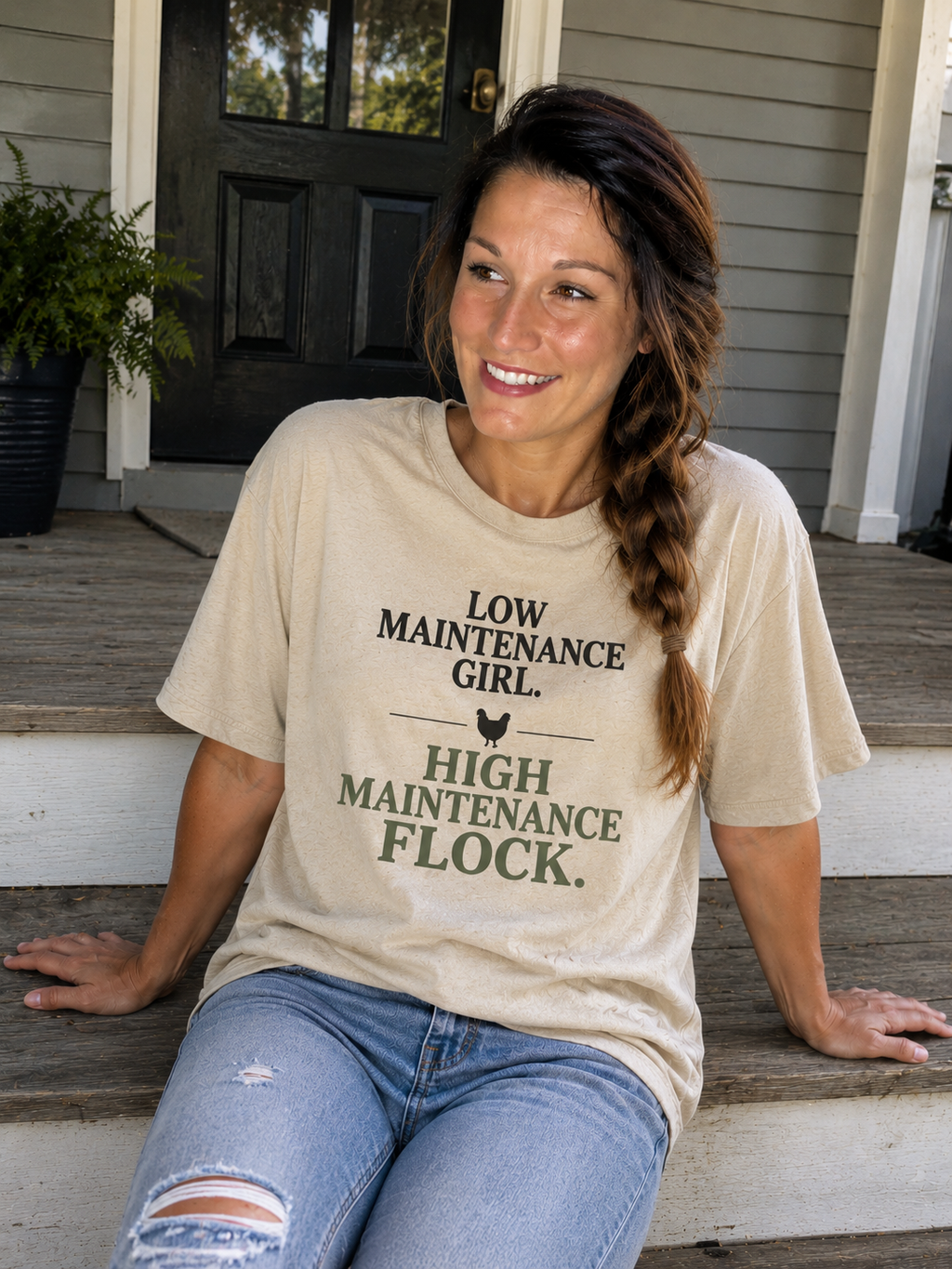 Low Maintenance Girl, High Maintenance Flock graphic t-shirt for backyard flock lovers