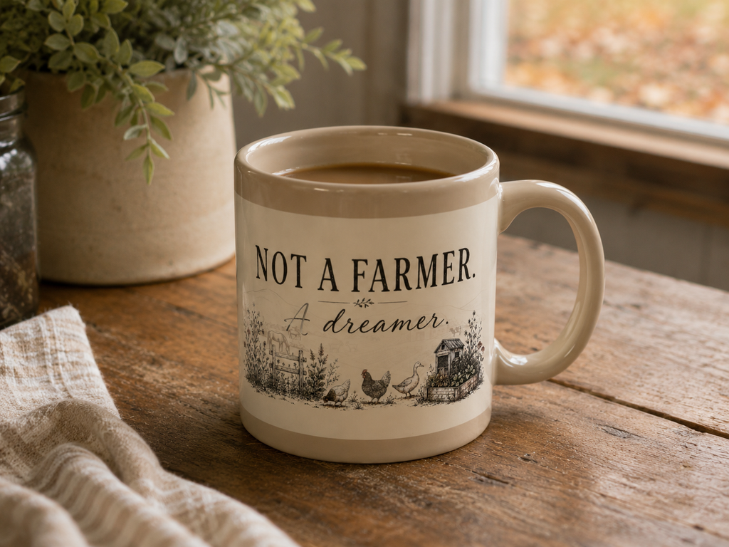 Not a Farmer, A Dreamer Ceramic ceramic mug for the whole backyard flock