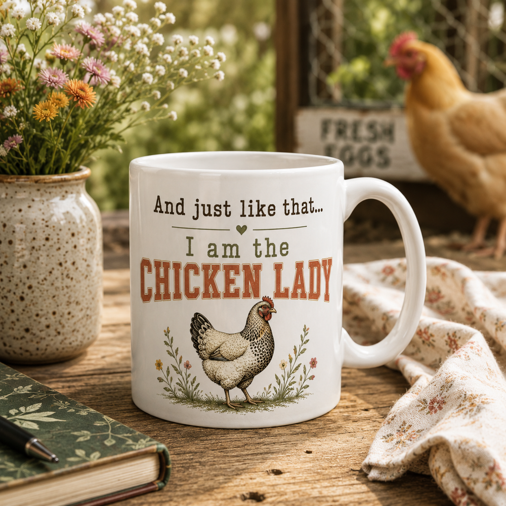 Chicken Lady ceramic mug for backyard chicken keepers