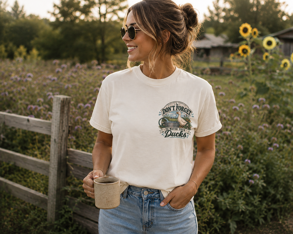 Don't Forget to Water Your Ducks graphic t-shirt for backyard duck keepers