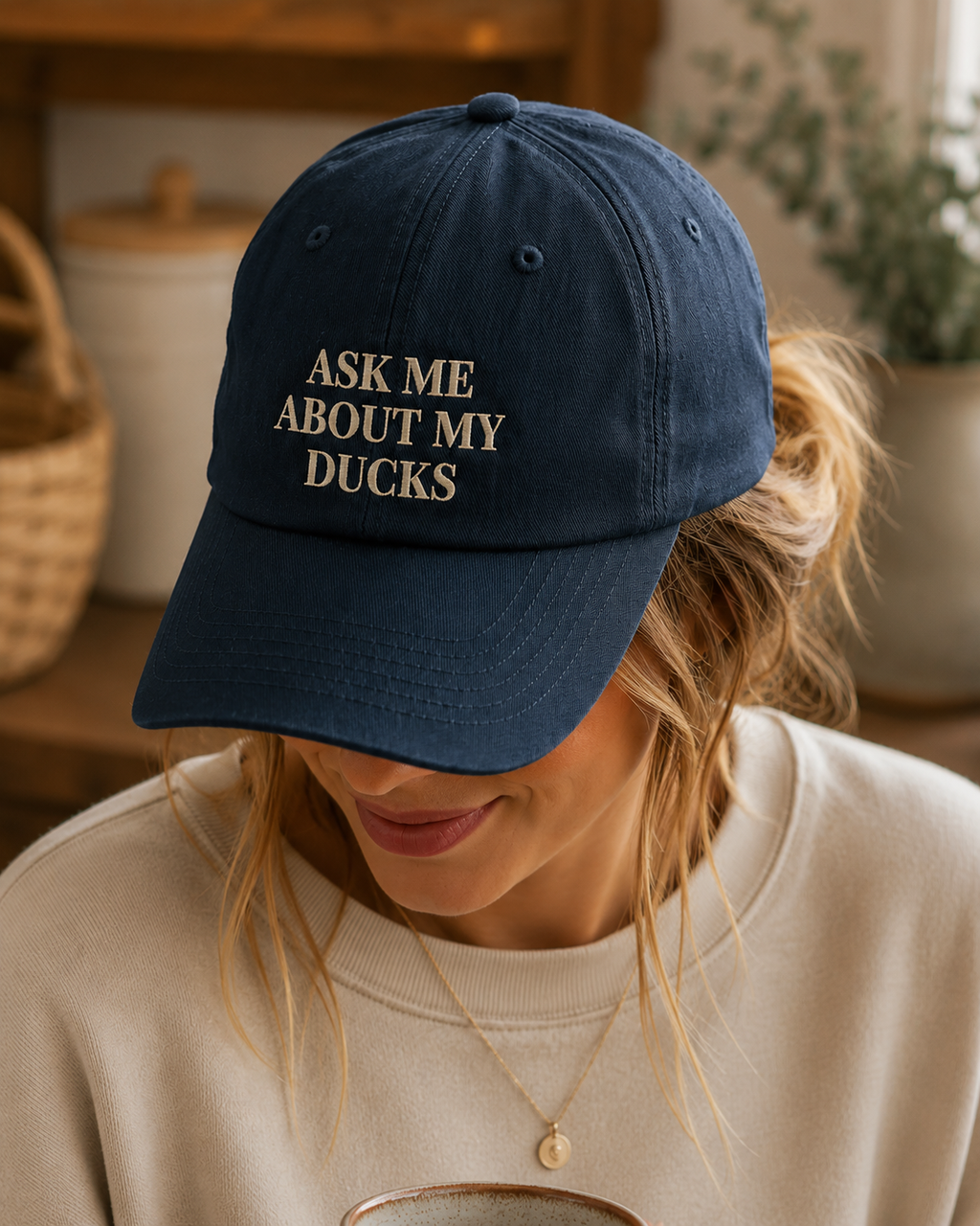 Ask Me About My Ducks embroidered hat for backyard duck keepers