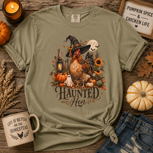 Haunted Hen Halloween T-Shirt — Cute Witchy Chicken Fall Tee for Chicken Lovers