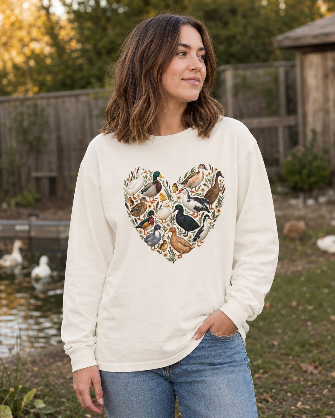 Duck Heart Long Sleeve Tee — Cute Duck Breeds Shirt for Duck Lovers