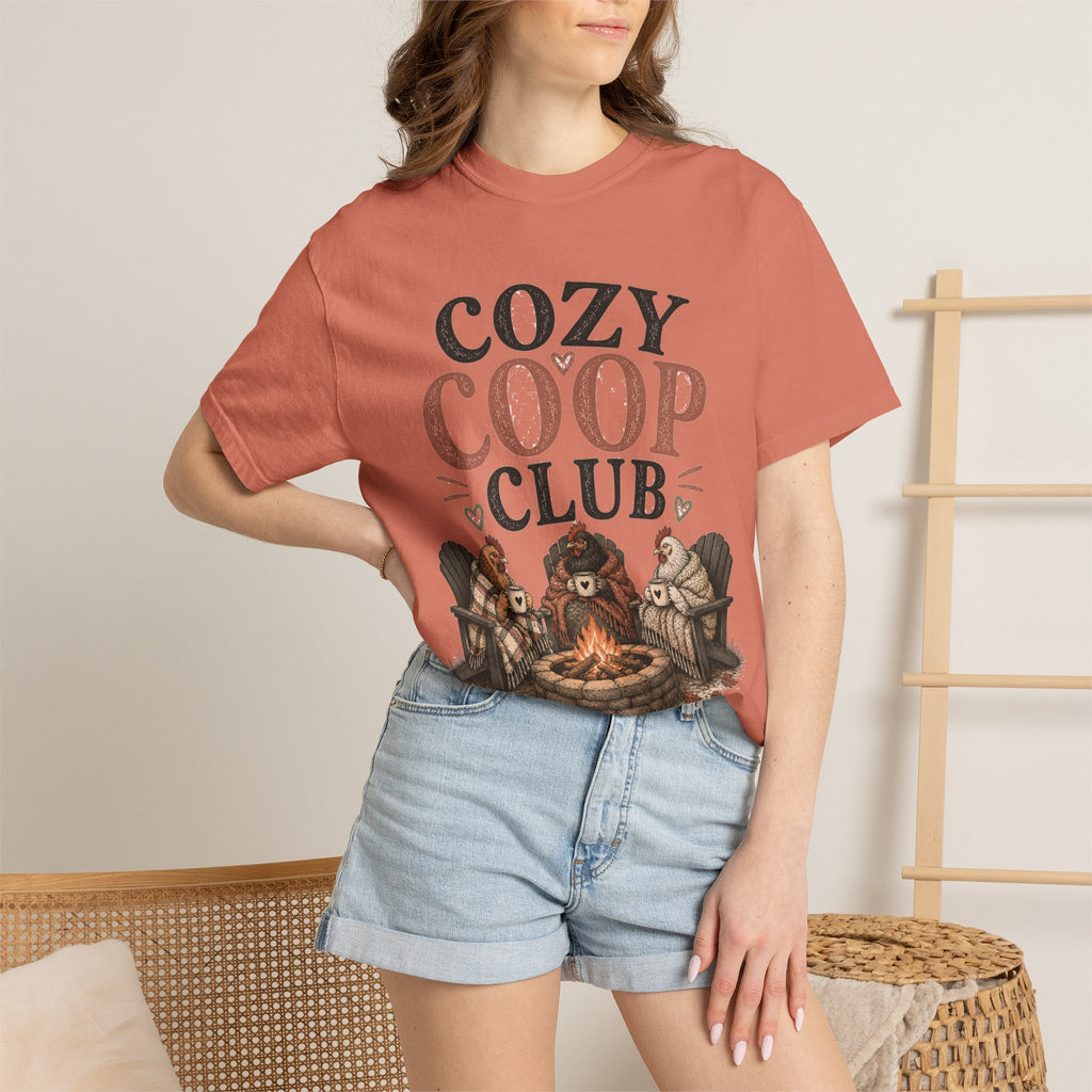 Cozy Coop Club graphic t-shirt for backyard chicken keepers
