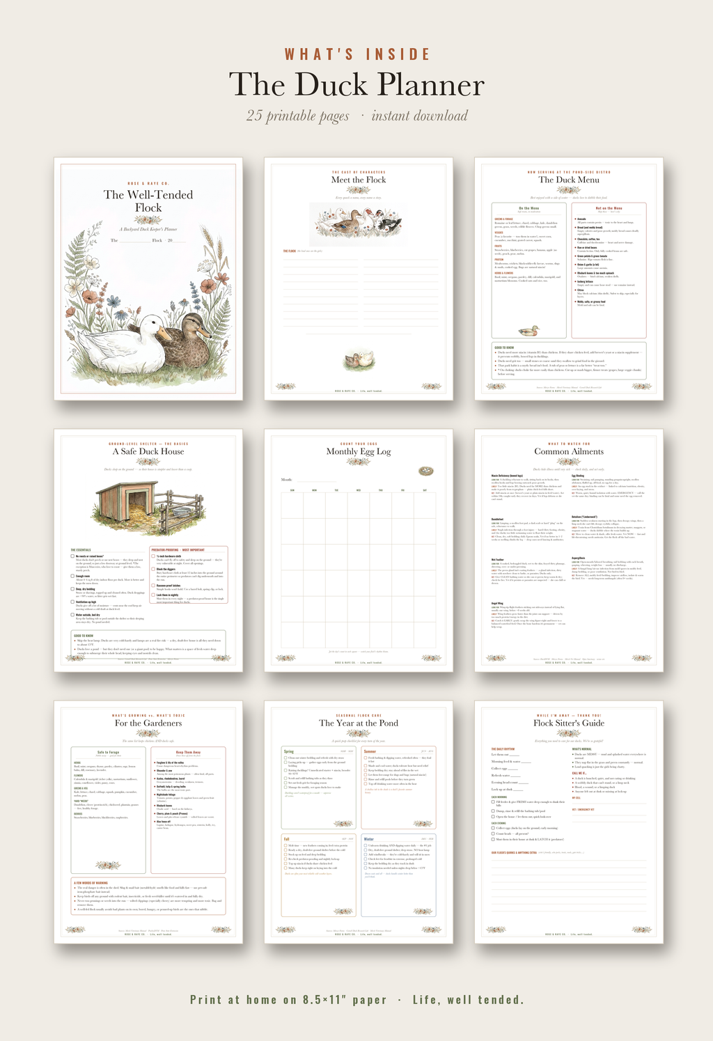 The Well-Tended Flock - Chicken + Duck Planner Bundle (Printable PDF) printable planner for the whole backyard flock